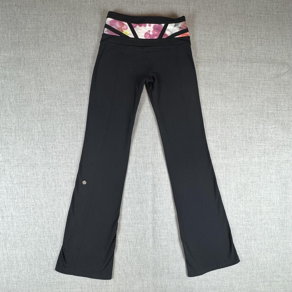 Lululemon‎ Pants Womens 2 Black Bootcut Fold Over Waist Reversible Leggings